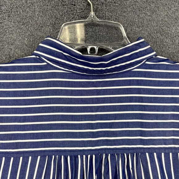 GAP Shirt Dress Womens Large Blue Striped Button Front Tiered Cotton Pockets - Picture 15 of 16